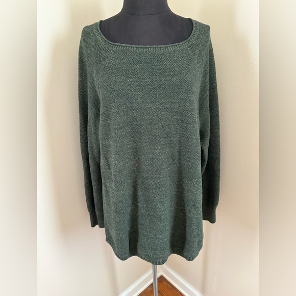 L.L. Bean Forest Green Oversized Wide Neck Knit Cotton Sweater - Picture 1 of 11